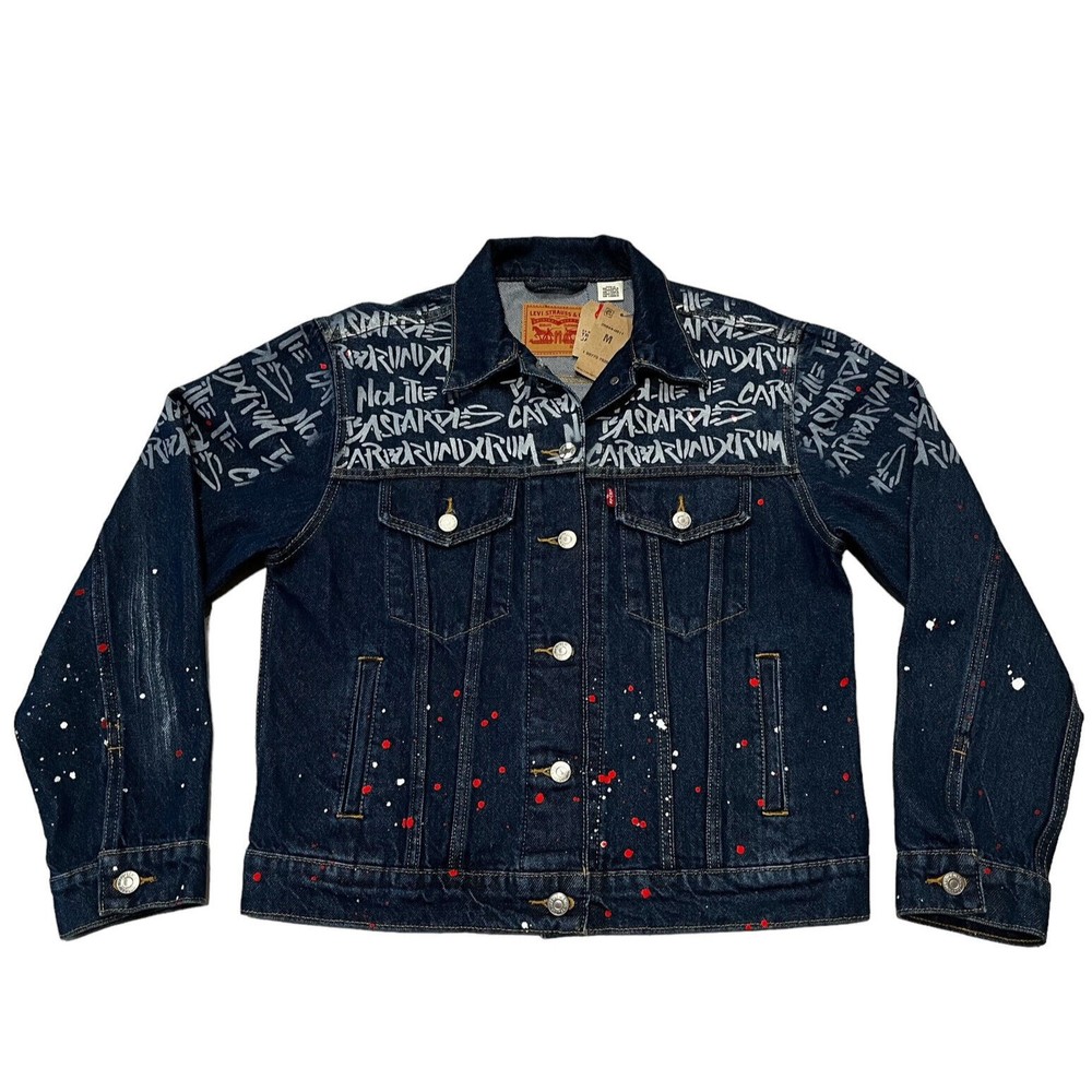 Levi’s Ex Boyfriend Denim Trucker Jean Jacket Handmaids Tale MEDIUM NWT Painted